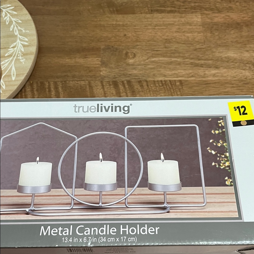 True Living Silver Metal Candle Holder Set
